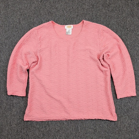 Talbots Vintage Y2K Popcorn Textured Top L Pink 3/4 Sleeve Scoop Neck Blouse — photo 2